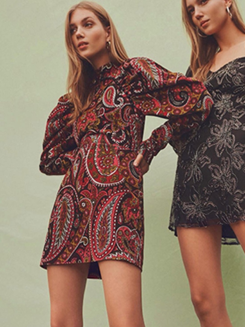 NWT ROTATE Birger Christensen Paisley Velvet Puff Sleeve Mini Dress EU40 US10